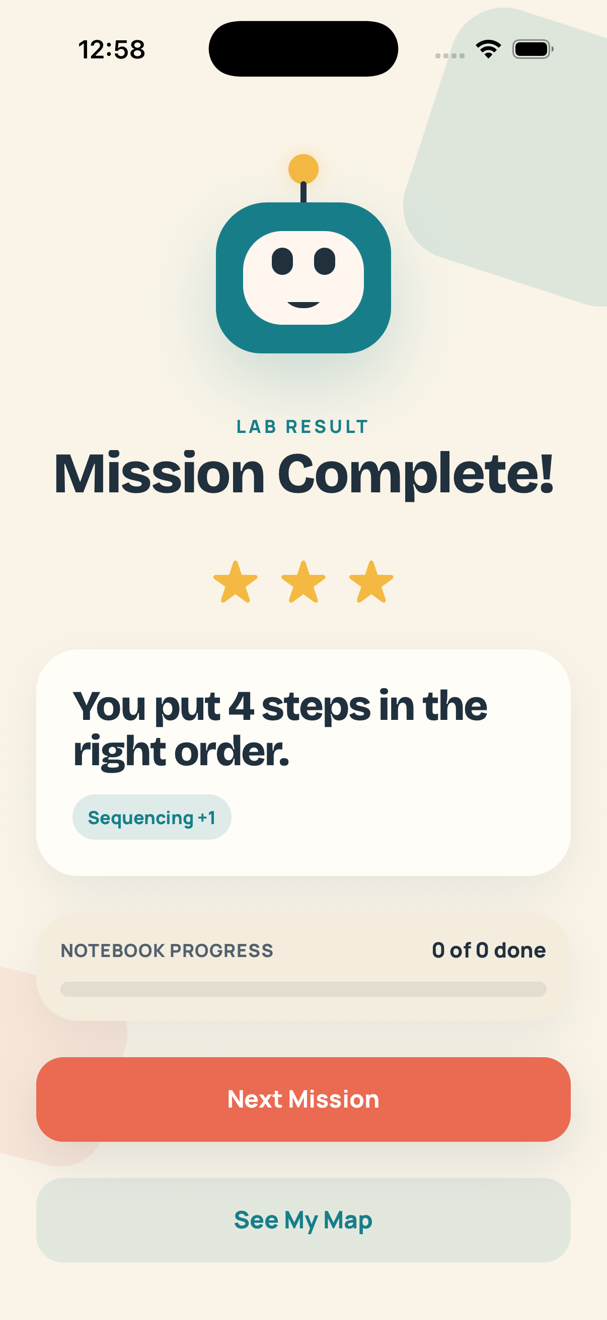 Kuros Lab mission complete reward screen on iPhone